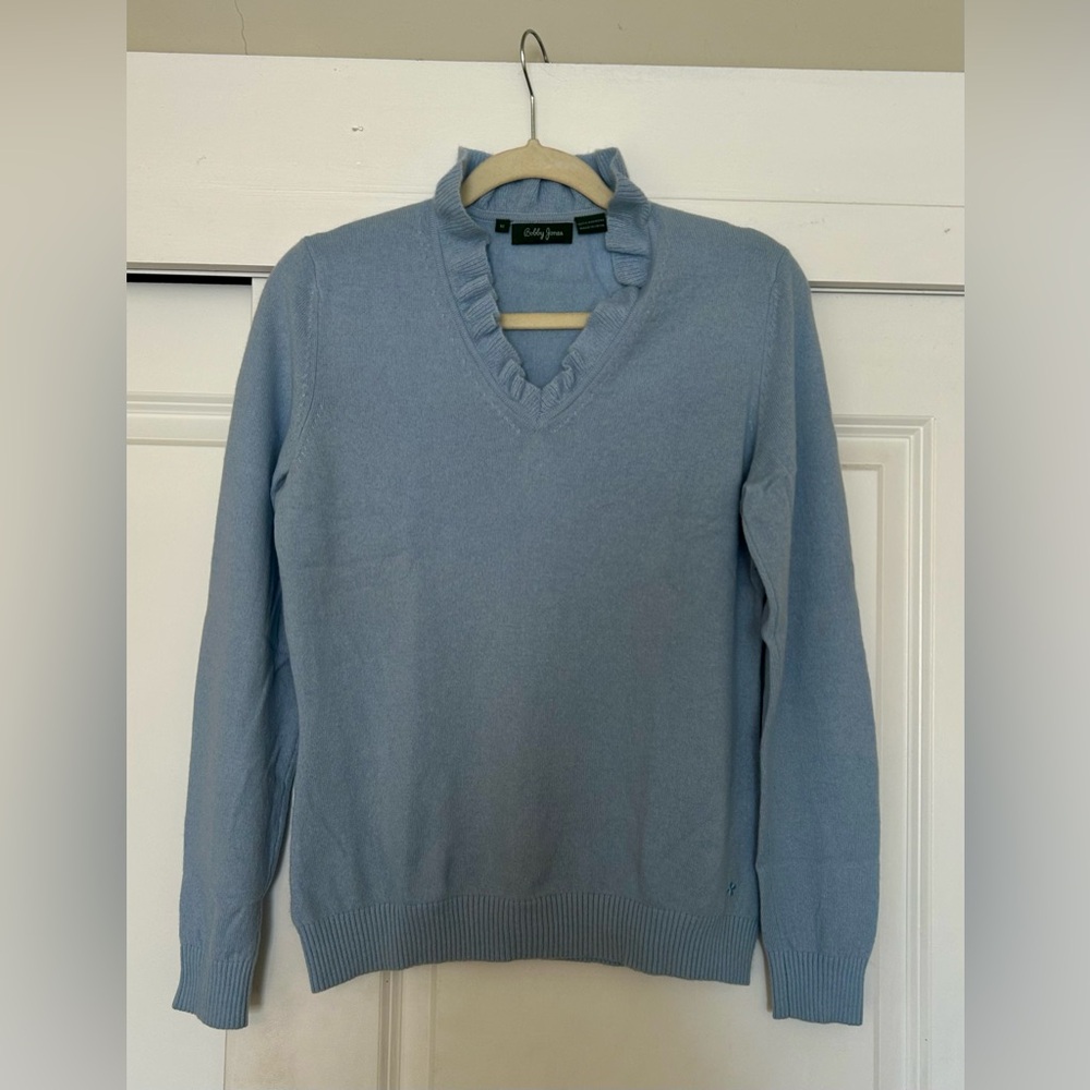 Bobby Jones 100% Cashmere Sweater w Ruffled V-Neckline Size M